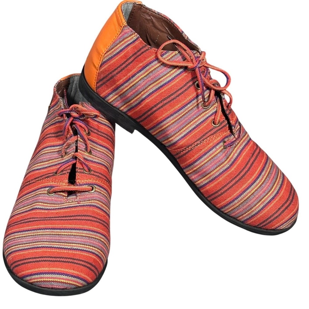 UZURI KEY Women's Multicolor Colorful Striped‎ Lace Up Flats Shoes Rainbow Sz 38